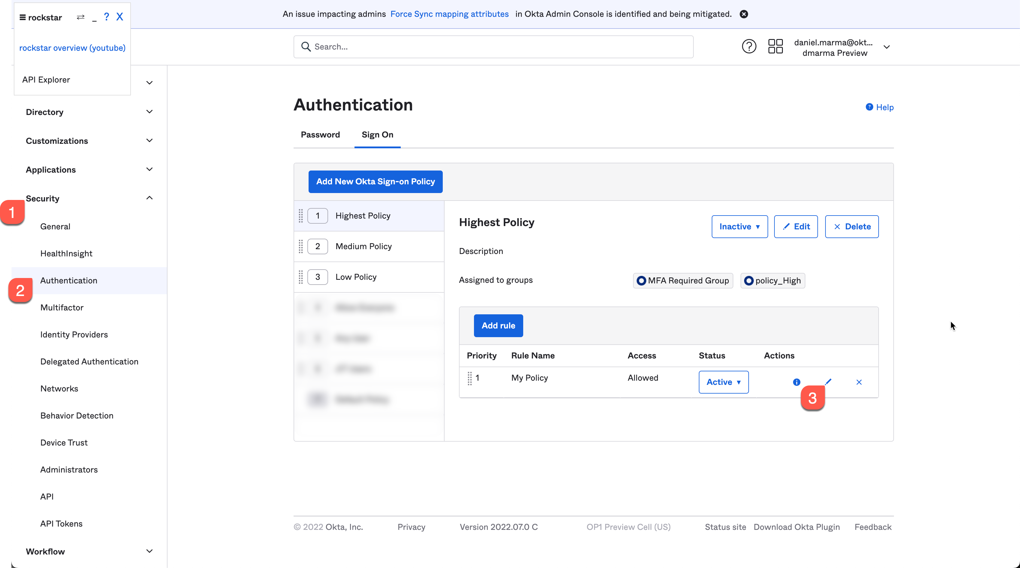 Sign-On policy