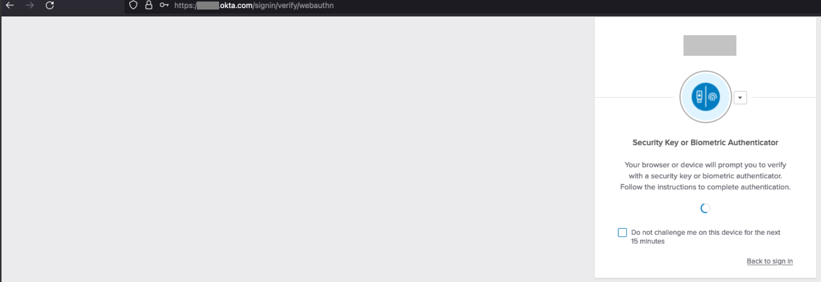 "Security Key or Biometric Authenticator" prompt