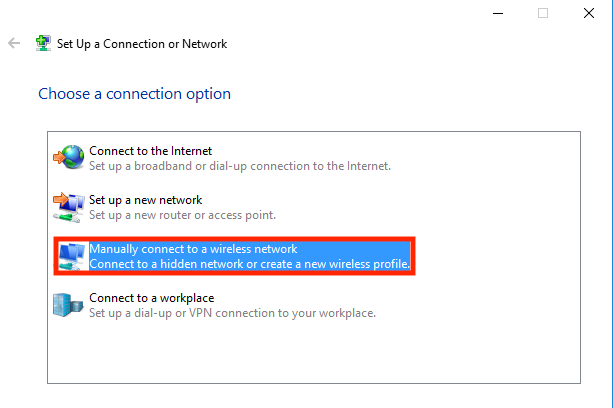 manually connect to a wireless network