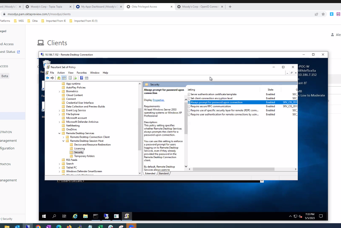 "Always prompt for password during connection" setting