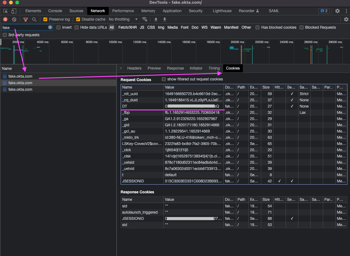 Dev tools network logs