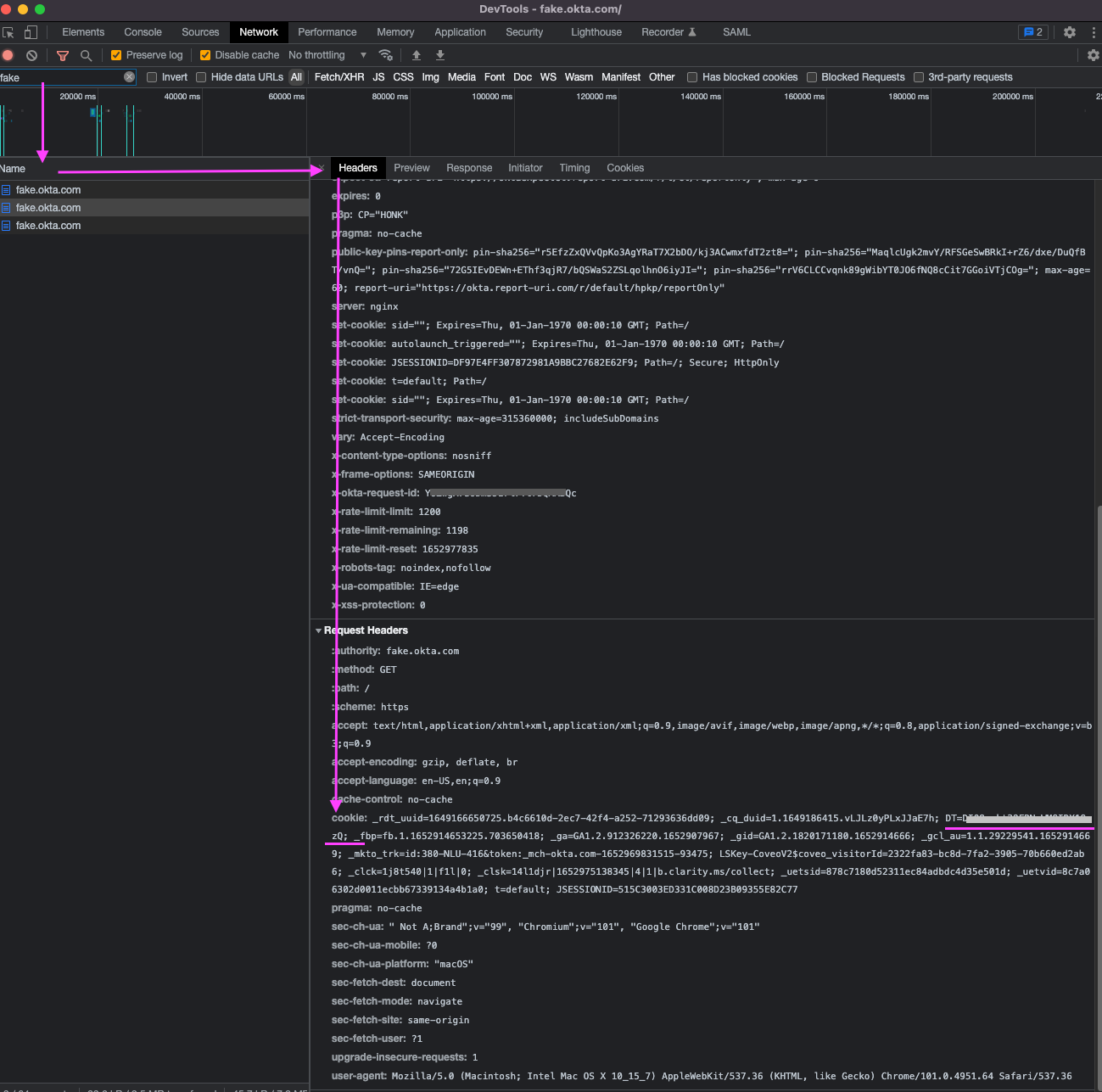 Dev tools network logs