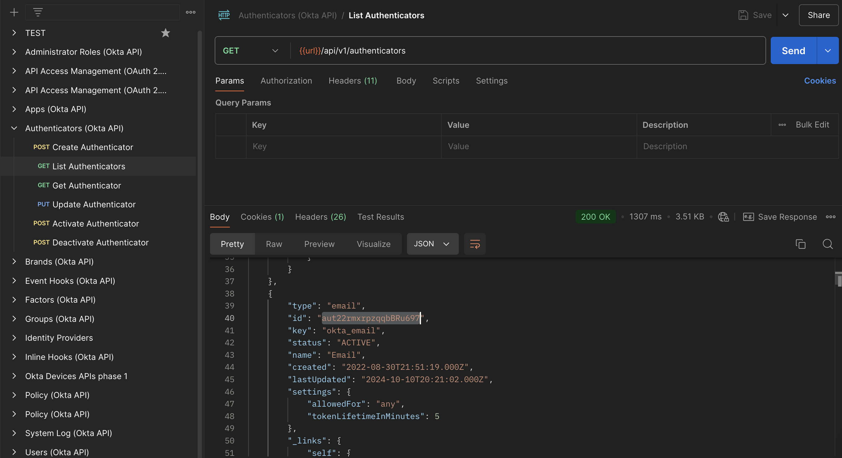 Listing all authenticators via Postman