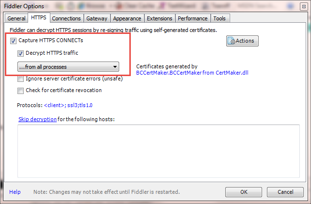 ［Decrypt HTTPS traffic（HTTPSトラフィックを復号する）］