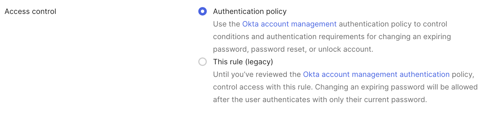 Authentication Policy selected