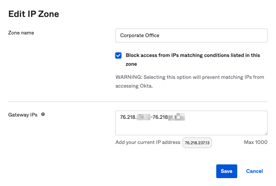 Block access from IPs matching condition