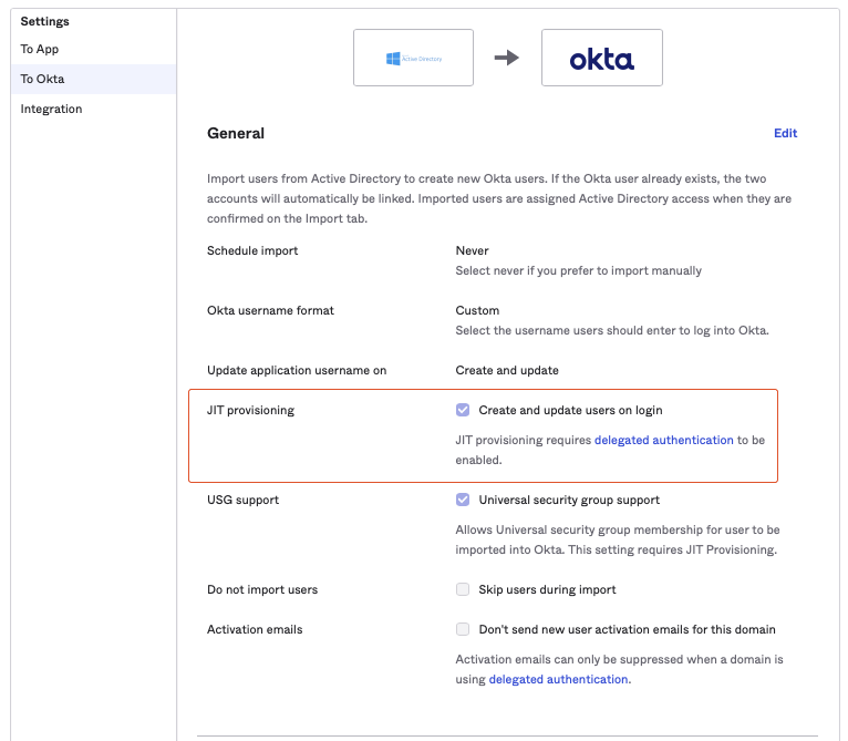 JIT provisioning - Create and update users on login