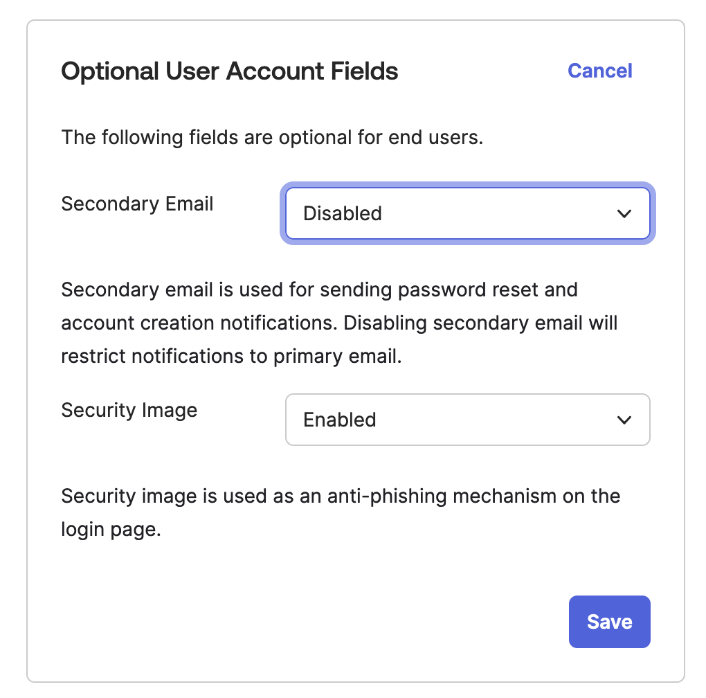 Optional User Account Fields
