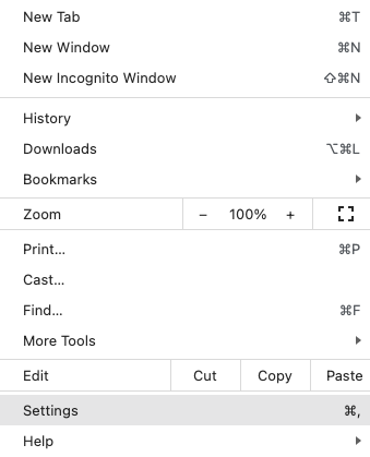 Chrome's Settings menu