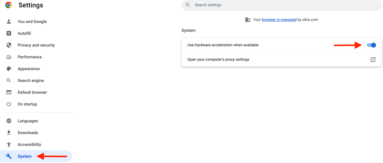 "Use hardware acceleration when available" setting