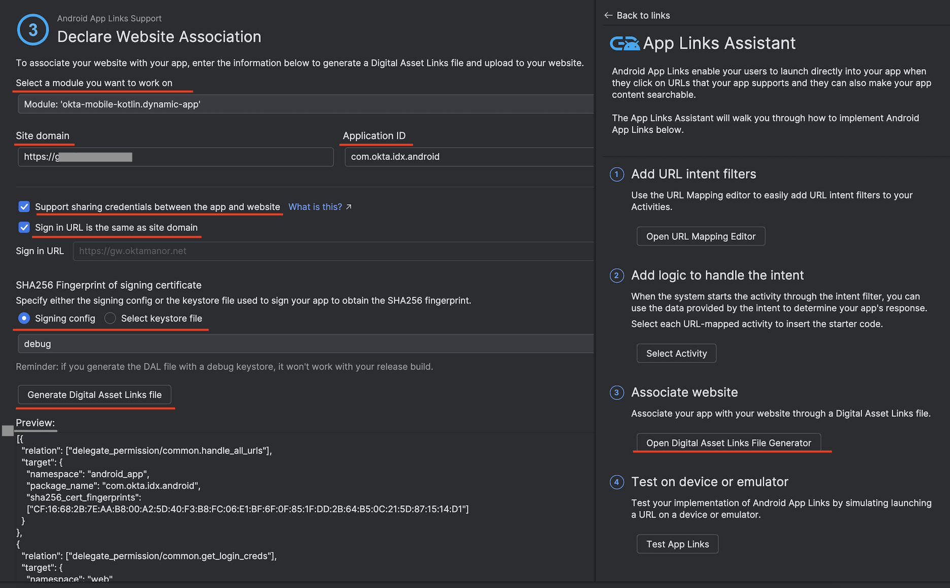 Declare Website Association