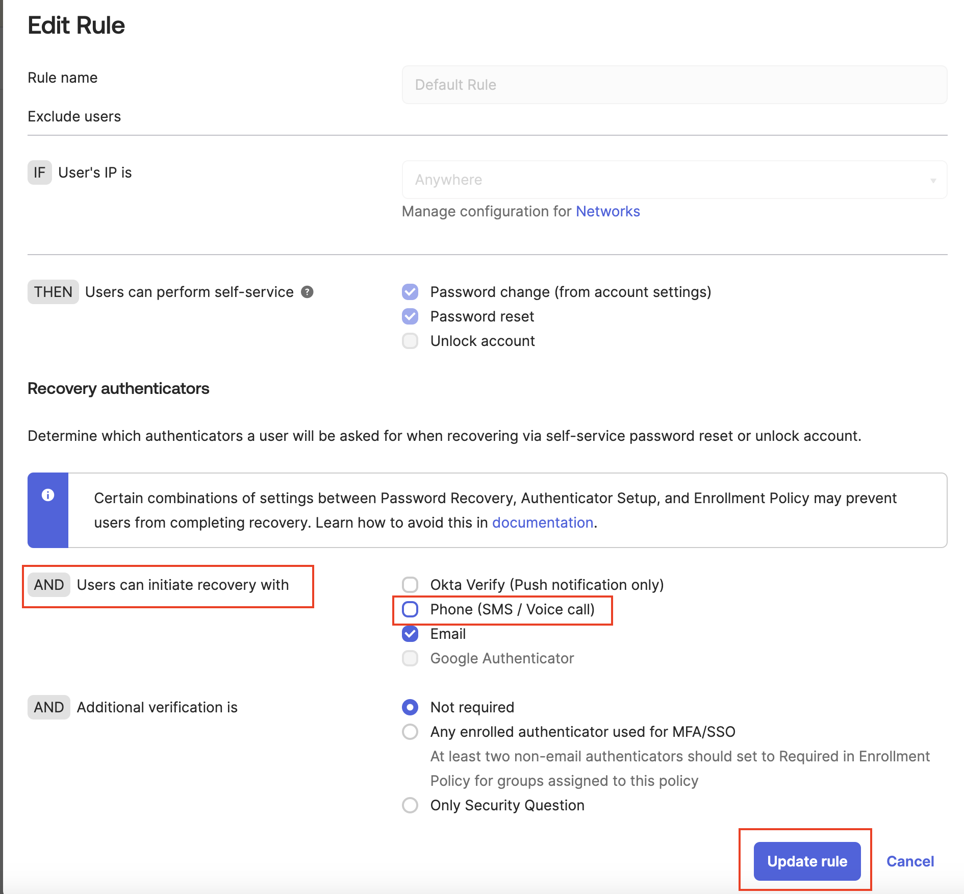 Users can initiate recovery with