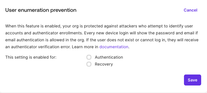 User enumeration prevention