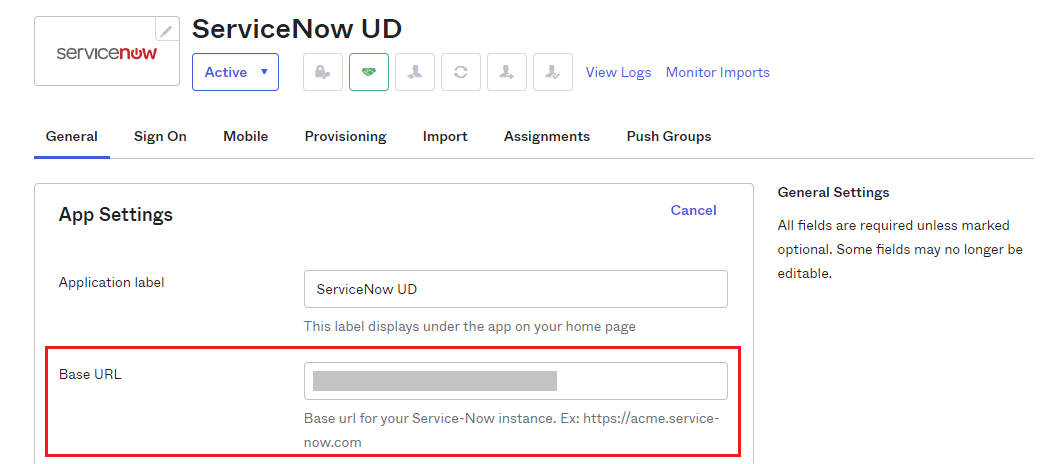 Base URL field