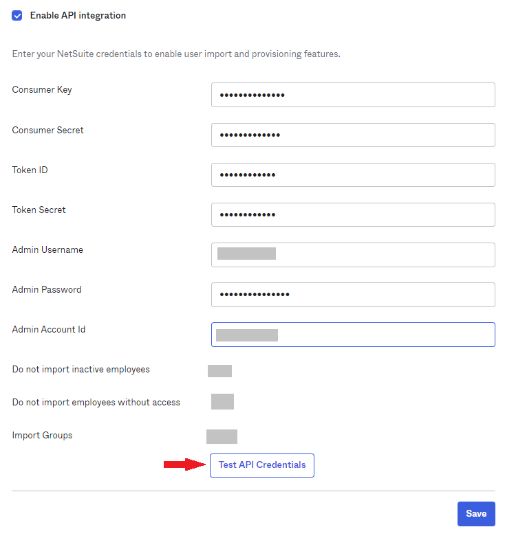Test API credentials