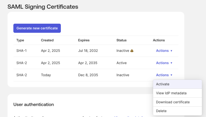 SAML Signing Certificates