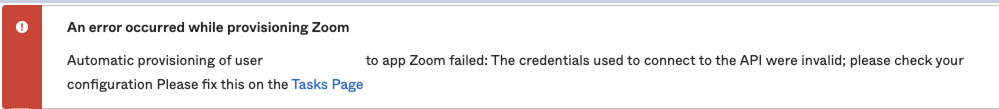 Zoom provisioning error