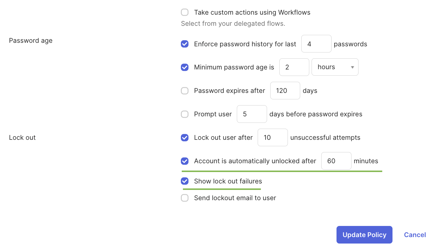 Show lock out failures