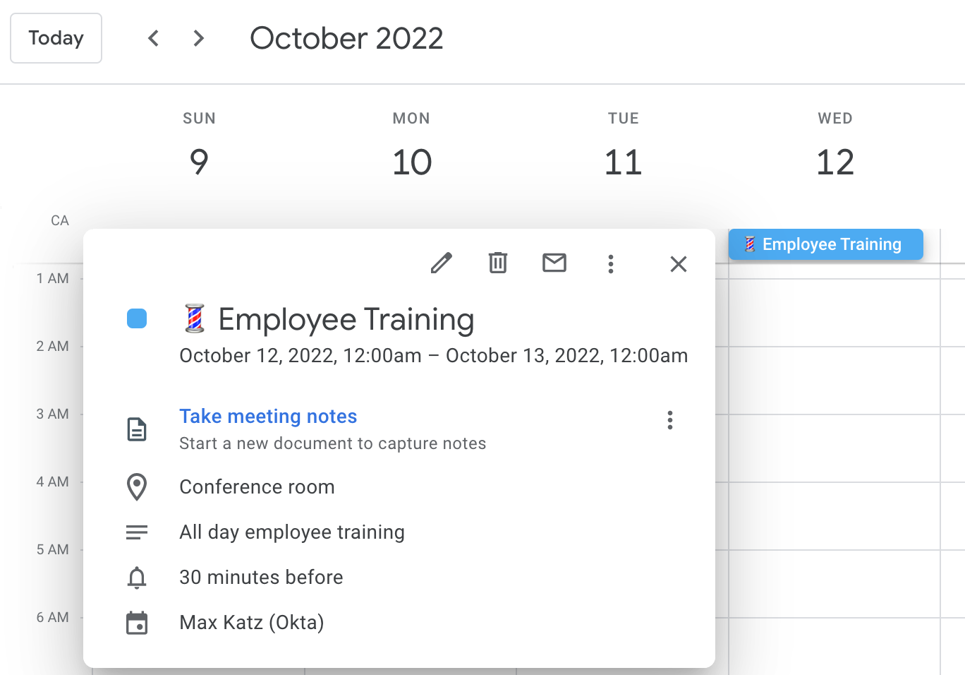 All-day event created in Google Calendar