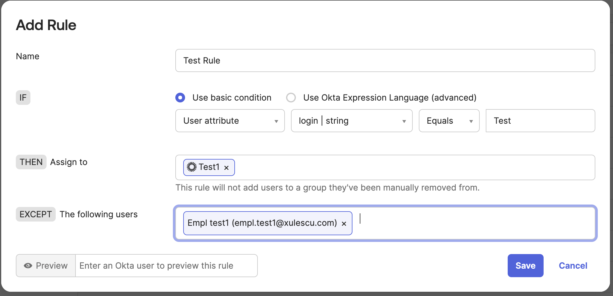 Add rule - Except users