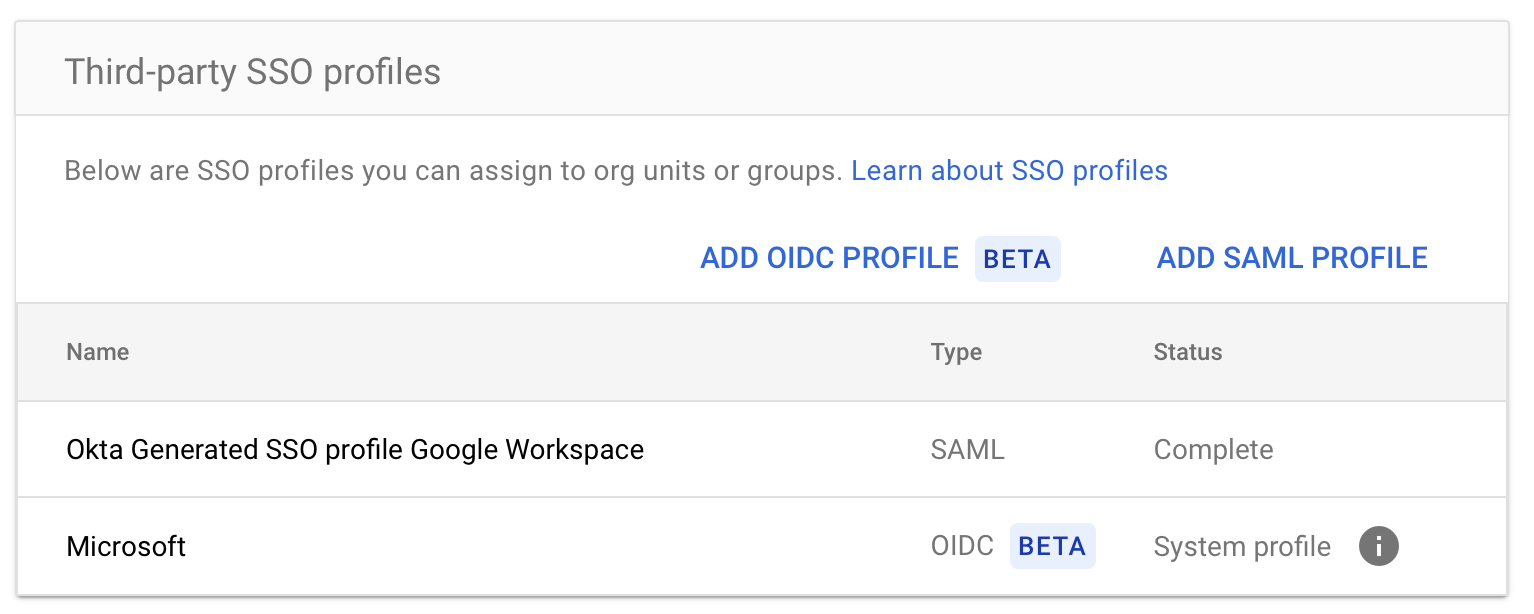 Third-party SSO Profiles Google