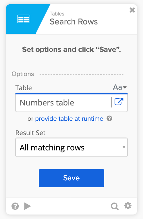 Tables – Search Rows&nbsp;options view