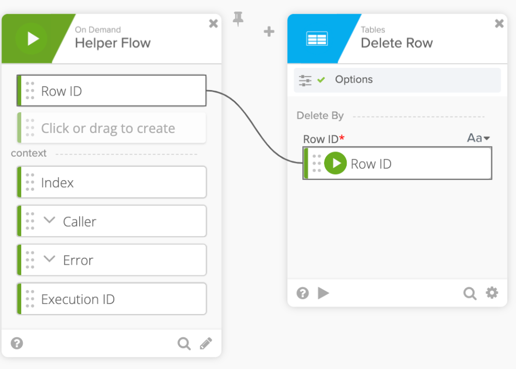 helper flow that deletes each row by its Row ID
