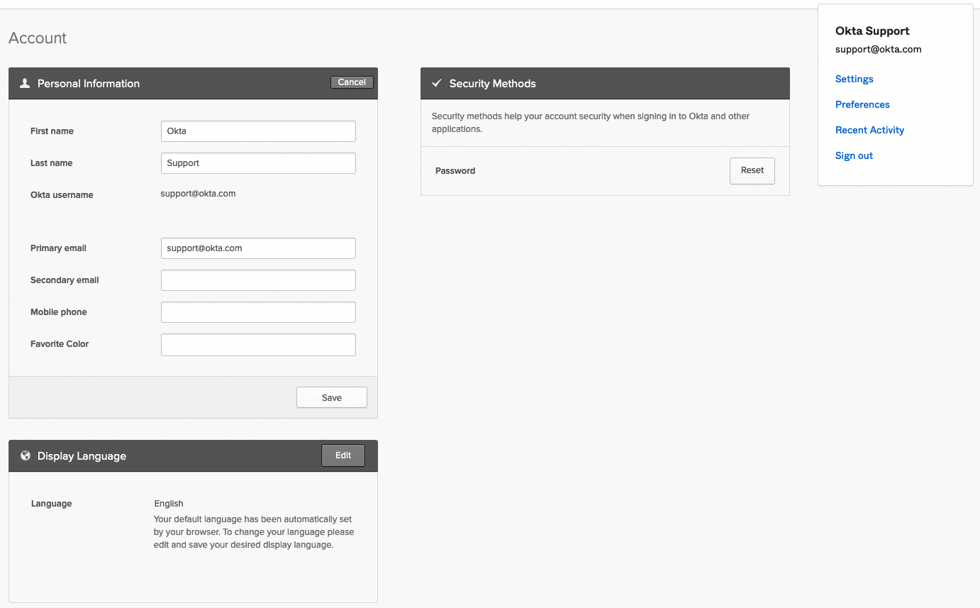 user settings