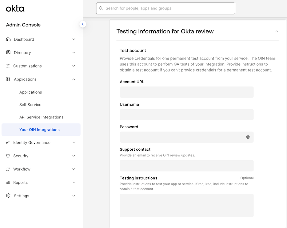 Testing Information for Okta Review