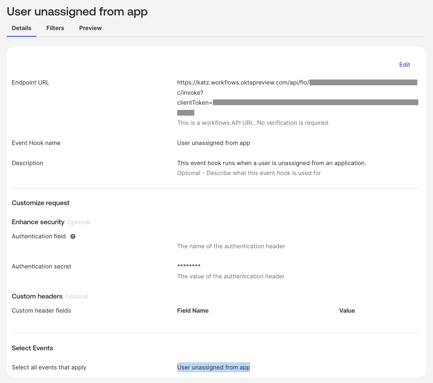 Okta event hook for ‘User unassigned from app’ event