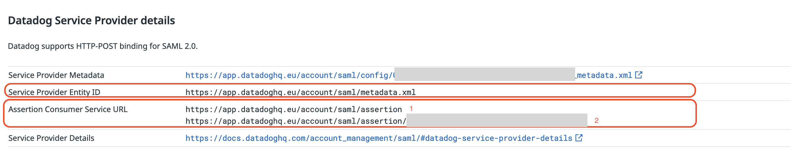 ACS URL and SP Entity ID