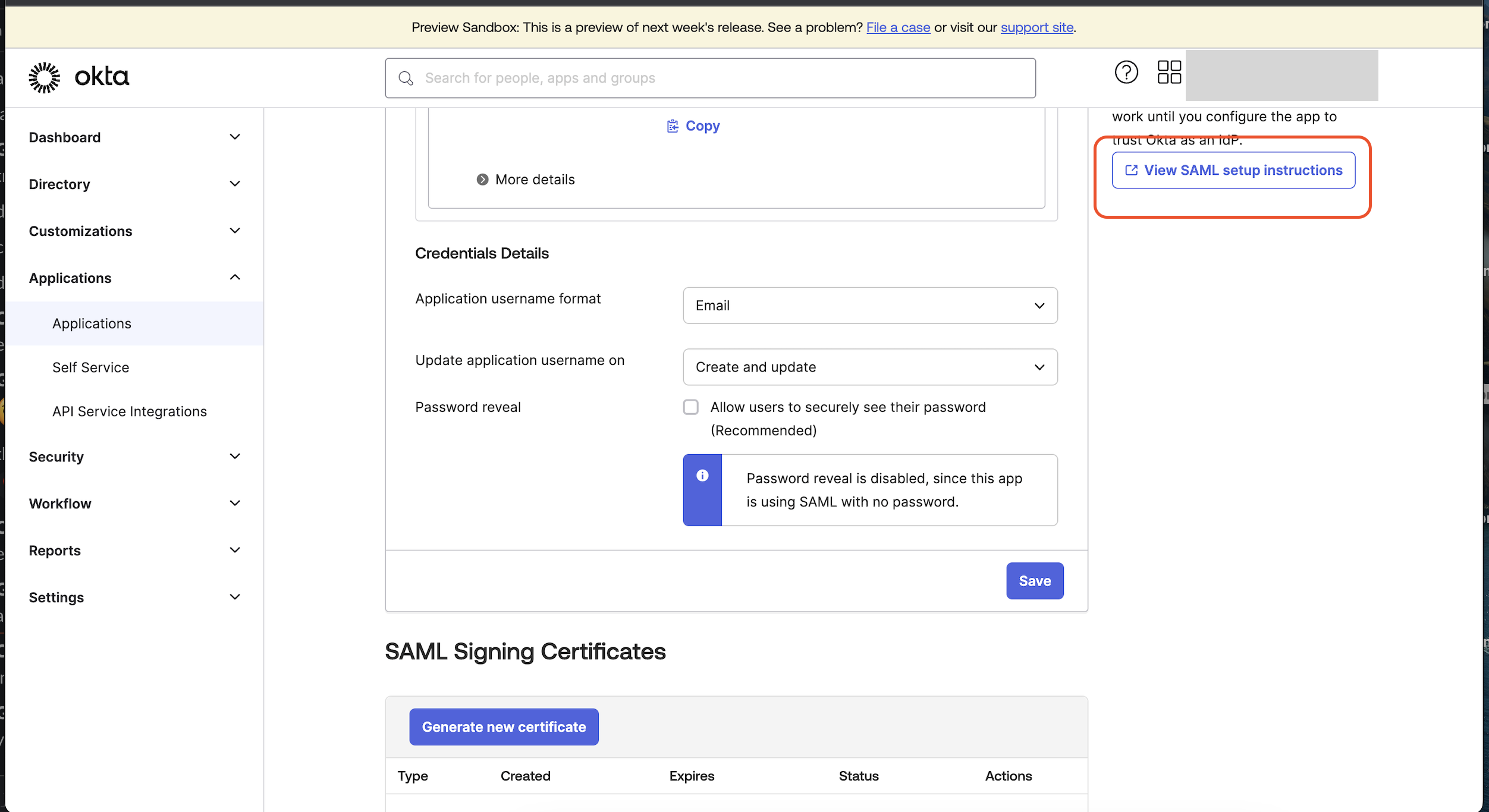 View SAML Setup Instructions