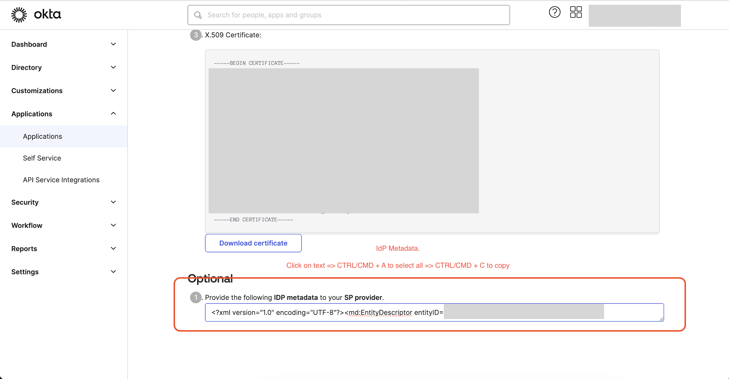 IdP metadata