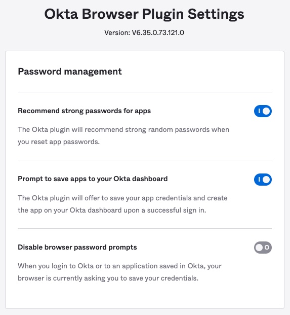 Okta Browser Plugin Settings