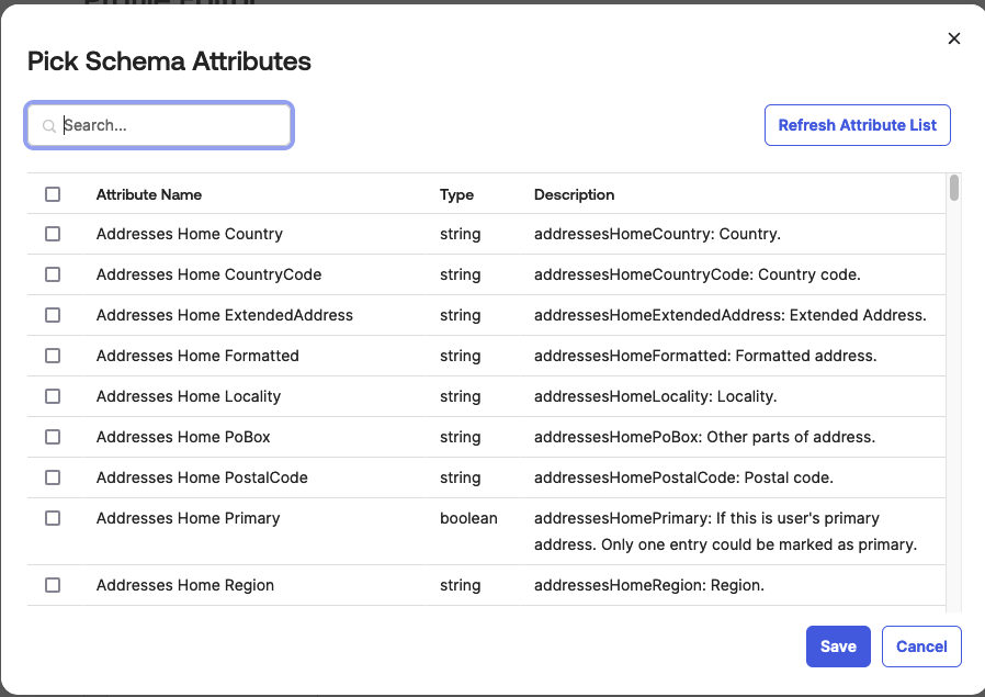 Pick Schema Attirbutes