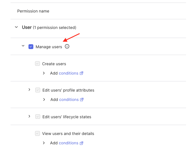 Manage users permission