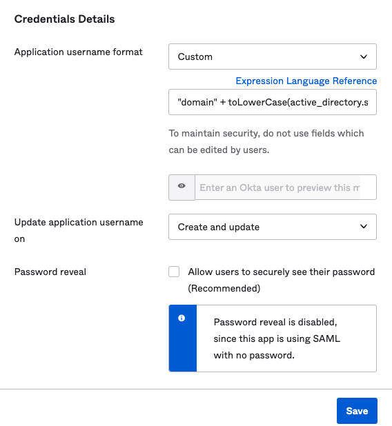 Application username format