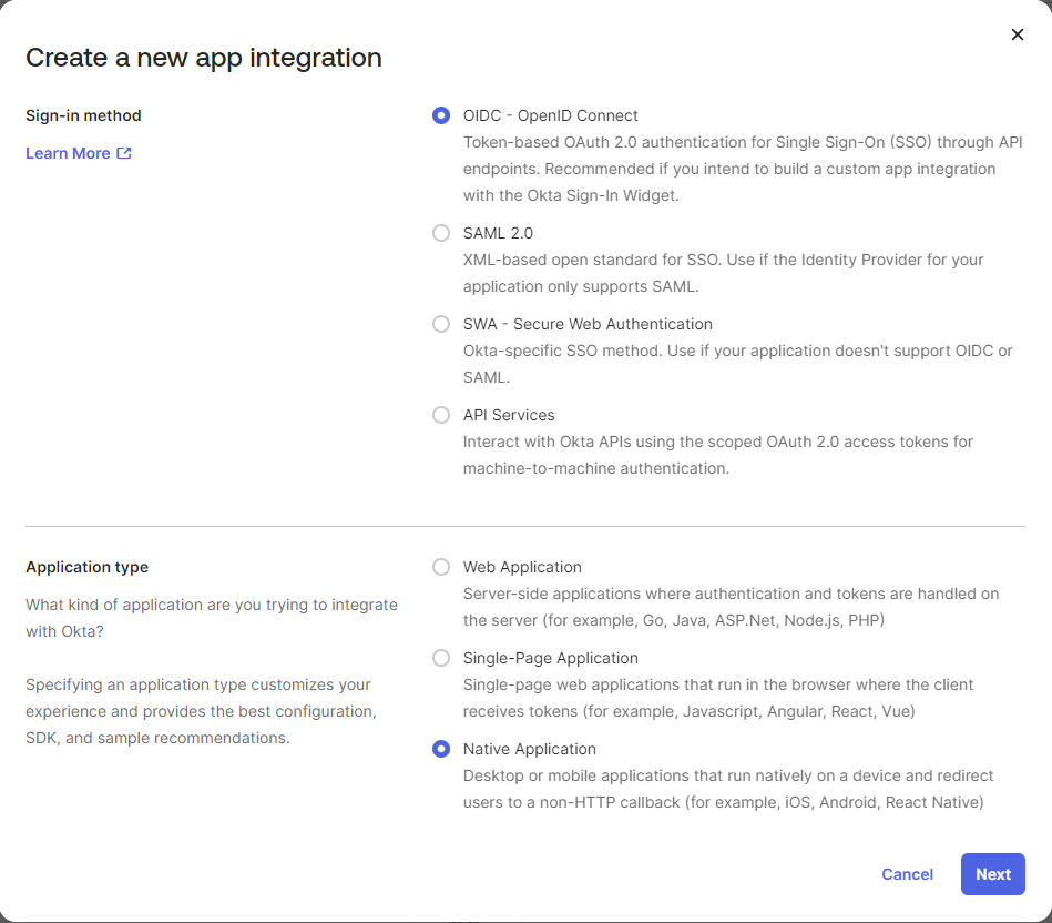Create App Integration
