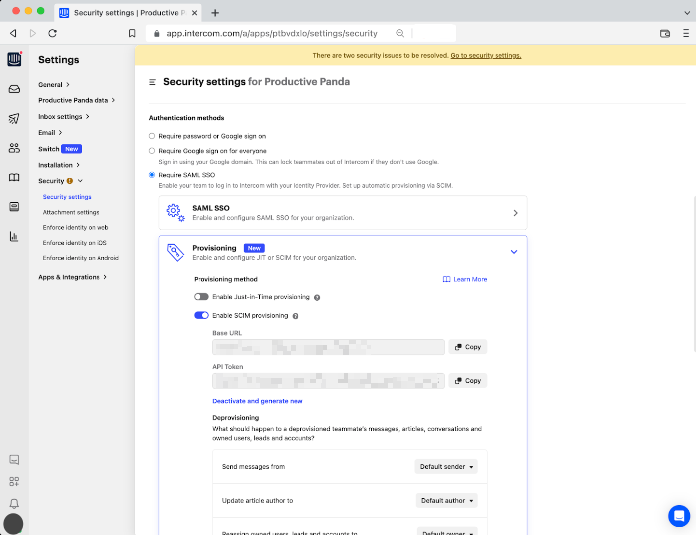 Security settings