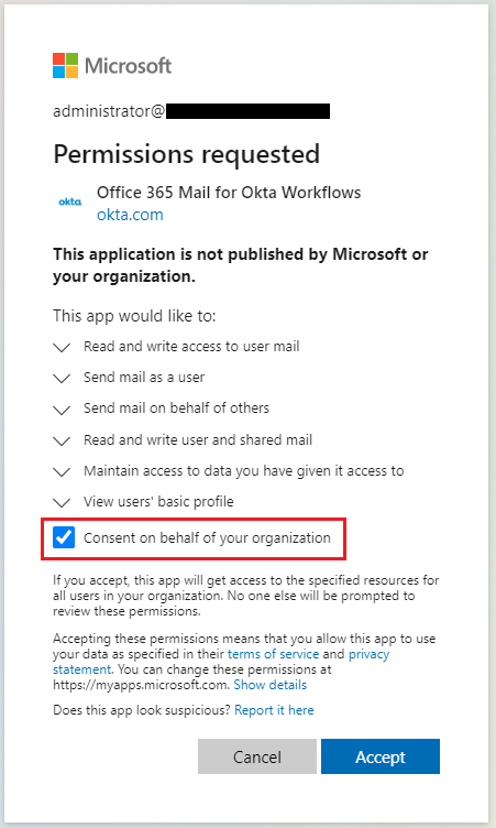 Consent on behalf of your organization&nbsp;checkbox
