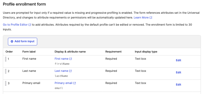 Profile enrollment form