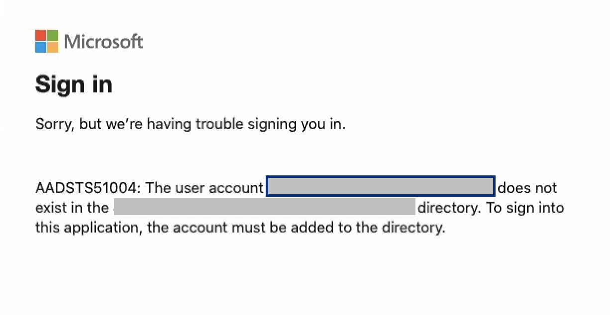 Microsoft Office 365のシングルサインオン中のエラー「AADSTS51004
