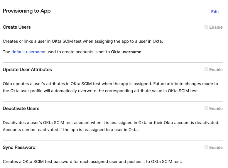 Provisioning to App options enabled