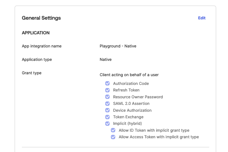 Native App - available Grant types