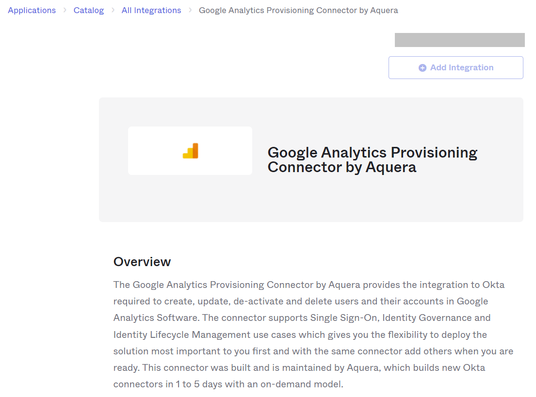 Google Analytics Provisioning Connector by Aquera app