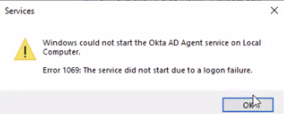 Okta AD Agent Error 1069