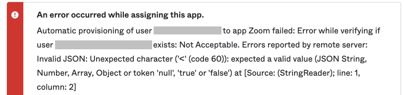 Zoom provisioning Error