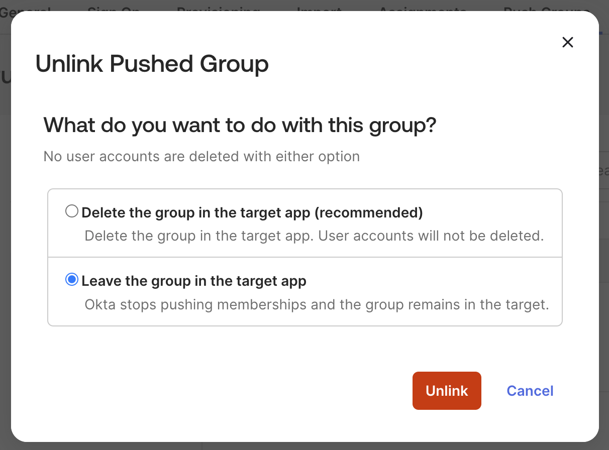Unlink Pushed Group