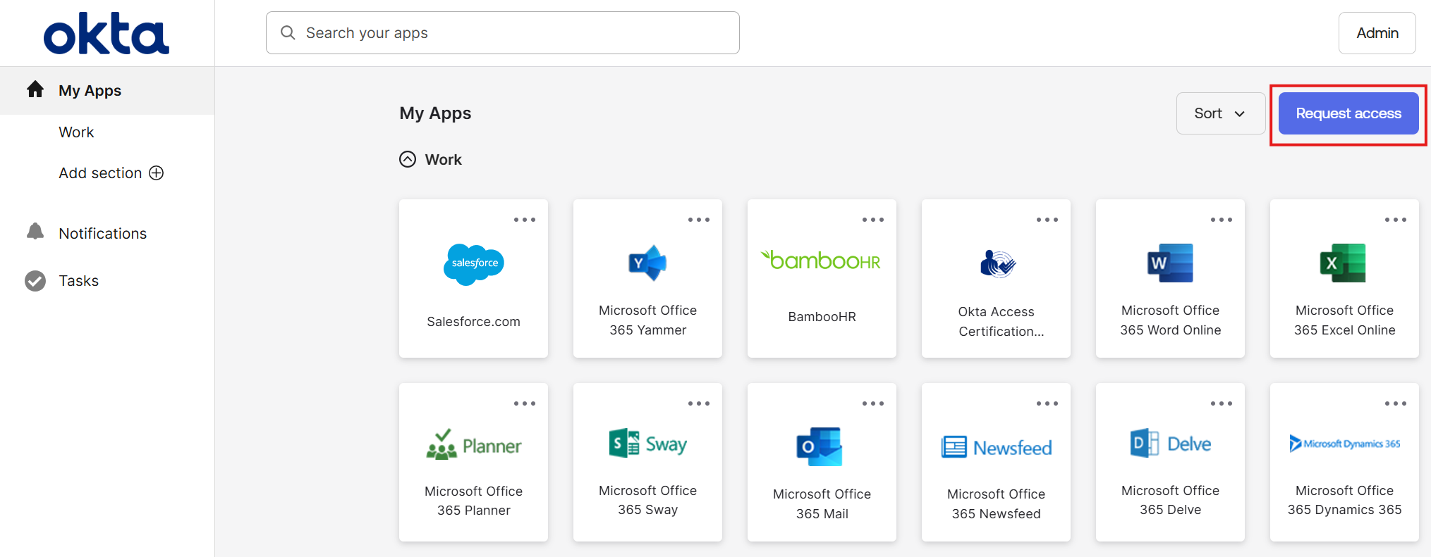 Request access button in the End-User Dashboard