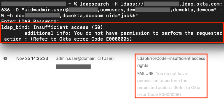 LDAP Interface error - insufficient access rights